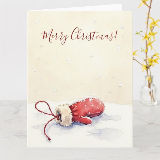 Minimal Winter Mitten Watercolor Christmas Art Karte (Gelbe Blume)