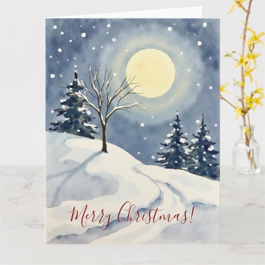 Minimal Winter Moon Watercolor Christmas Art Karte (Gelbe Blume)