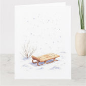 Minimal Winter Sled Watercolor Christmas Art Karte (Vorderseite)