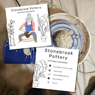 Minimal Woman Illustration Pottery Wheel | Square Quadratische Visitenkarte