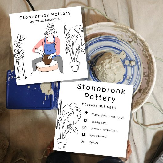 Minimal Woman Illustration Pottery Wheel | Square  Quadratische Visitenkarte