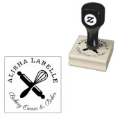 Minimal Wooden Rolling Pin & Whisk Bakery Logo Gummistempel