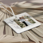 Minimal Woodgrain Wedding Her Vows Couples Photos Ornament Aus Metall