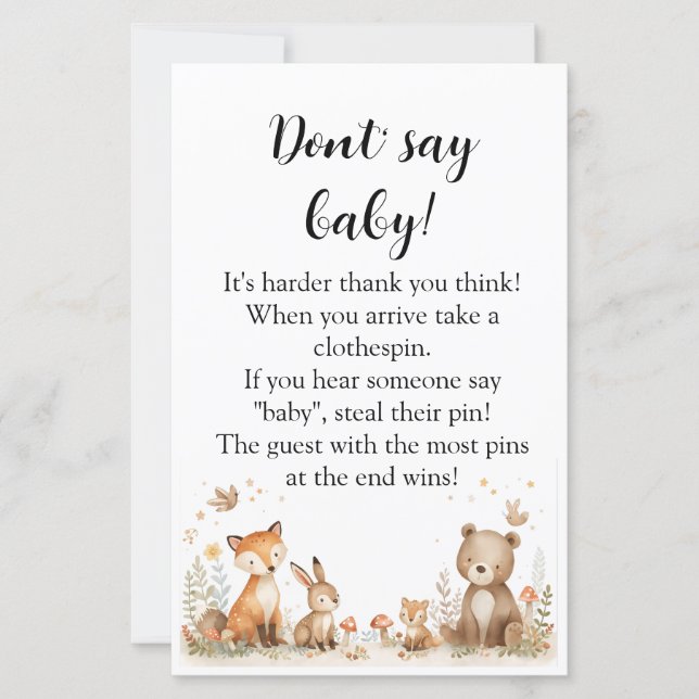 Minimal Woodland Animals Baby Shower Game (Vorderseite)