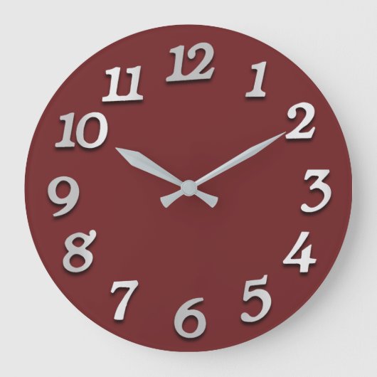 Minimal Zahlen Gray Gray Burgundy Maroon Große Wanduhr (Vorderseite)