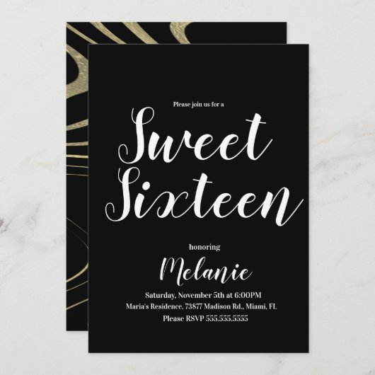 Minimal Zebra Sweet 16 Glitzer Imitate Foil Einladung (Vorne/Hinten)