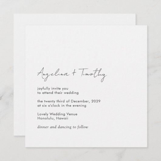 Minimal zeitgenössische Moderne Elegante Hochzeit Einladung (Vorne/Hinten)