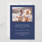 Minimal zwei Foto Script Navy Blue Save The Date (Rückseite)