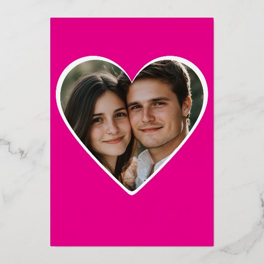 Minimal zwei Herz Hot Pink Paare Dusche Foto Folieneinladung (Rückseite)