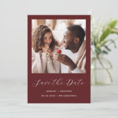 Minimal zweiFoto Burgundy Red Script Save The Date (Stehend Vorderseite)