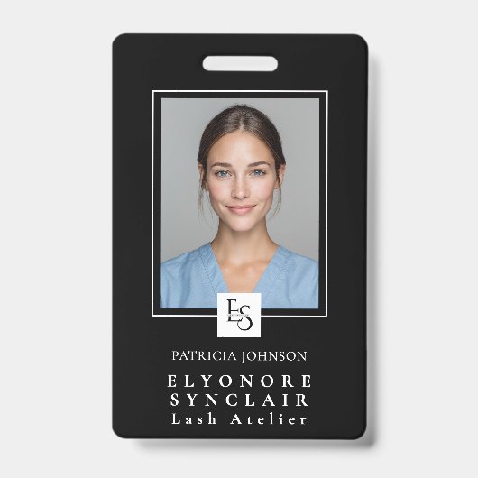 MinimalBlack White Script Lash Photo Logo Ausweis (Front)
