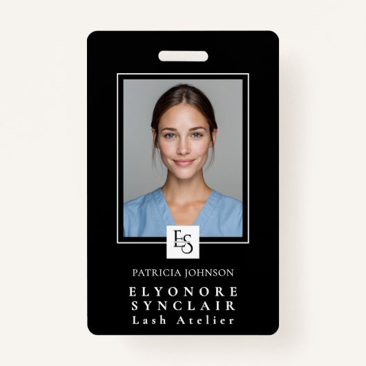 MinimalBlack White Script Lash Photo Logo Ausweis (Vorderseite)