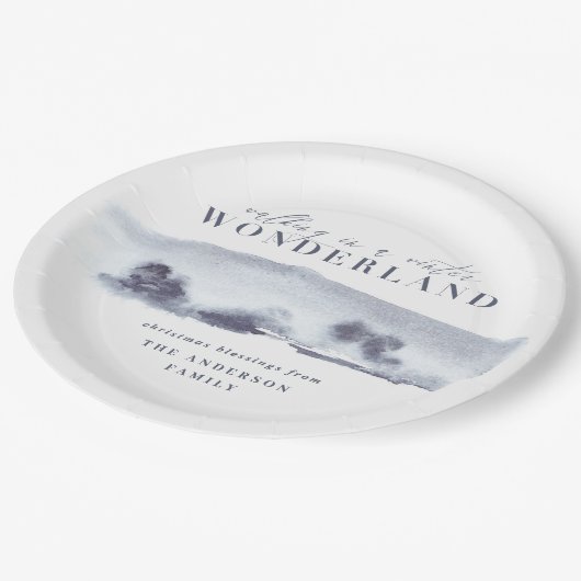 Minimalblau abstrakte Aquarellfarben Weihnachten P Pappteller (Schrägansicht)