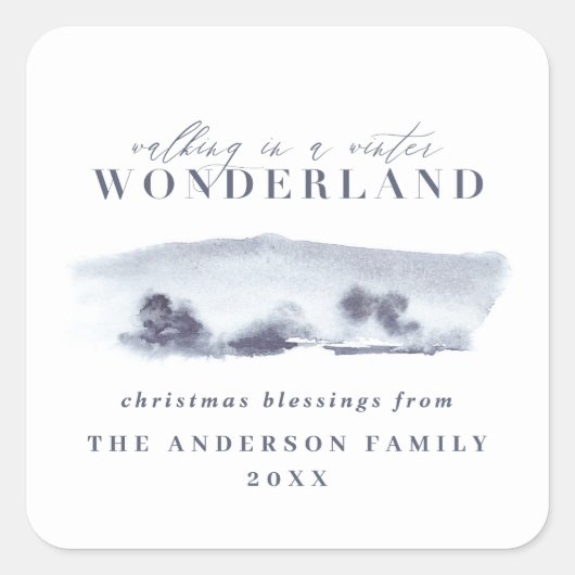 Minimalblauer Weihnachtsfeiertag Quadratischer Aufkleber (Vorderseite)