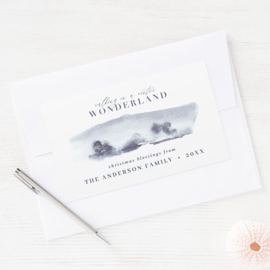 Minimalblauer Weihnachtsfeiertag Rechteckiger Aufkleber (Umschlag)