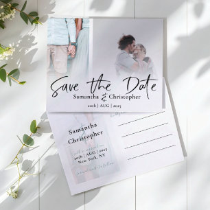 Minimale 2-Foto-Collage Save-the-Date-Karte Ankündigungspostkarte