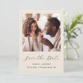 Minimale 2-Foto-Script-Beige Save The Date (Stehend Vorderseite)