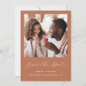 Minimale 2-Foto-Script-Terrakotta Save The Date (Vorderseite)