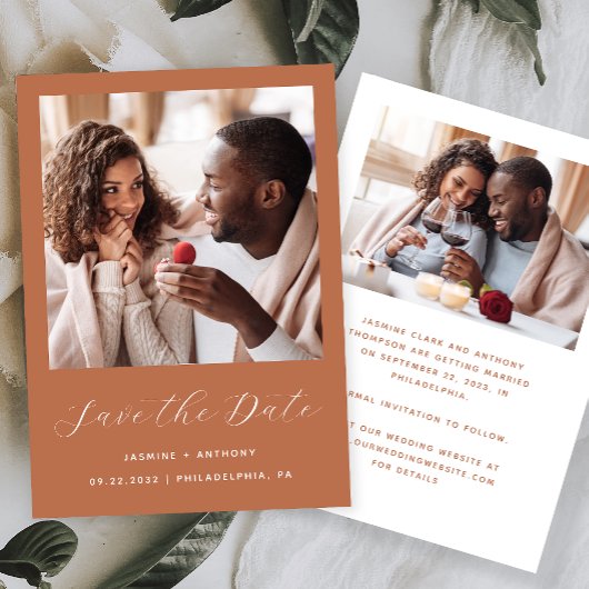 Minimale 2-Foto-Script-Terrakotta Save The Date