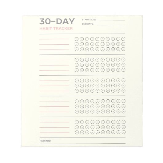 Minimale 30-Tage-Challenge-Habit-Tracker-Design Notizblock (Vorderseite)