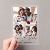 Minimale 3-Foto-Collage Hochzeit speichern Sie das Acryleinladungen (Insitu (Handheld))