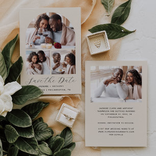 Minimale 4-Foto-Bogen-Beige Save The Date