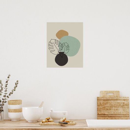 Minimale Abstrakte Monstera Leaf 1 Linie Kunstdruc Poster (Küche)