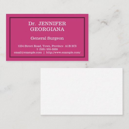 Minimale allgemeine Visitenkarte für Chirurgen (Vorne/Hinten)