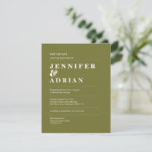 Minimale alte Moosgrüne Hochzeit Save The Date (Stehend Vorderseite)