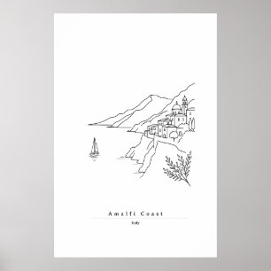 Minimale Amalfi-Küsten-Linienkunst Italienische Poster