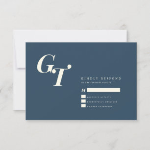 Minimale Anfangswerte Moderne Elegante Blue Wedd RSVP Karte