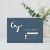 Minimale Anfangswerte | Moderne Elegante Blue Wedd RSVP Karte (Stehend Vorderseite)