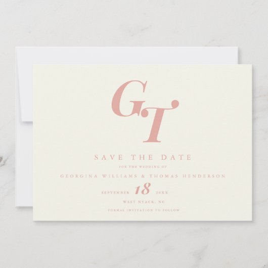 Minimale Anfangswerte | Moderne Pfirsichkorallenho Save The Date (Vorderseite)
