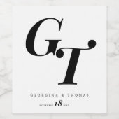 Minimale Anfangswerte | Moderne Schwarz-Weiß-Hochz Weinetikett (Einzelnes Label)