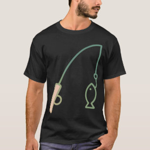 Minimale Angelrute Linienkunst T-Shirt