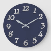 Minimale Anzahl Gray Gray Elegant Blue Navy Große Wanduhr (Vorderseite)