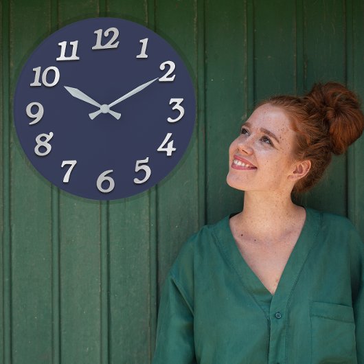 Minimale Anzahl Gray Gray Elegant Blue Navy Große Wanduhr