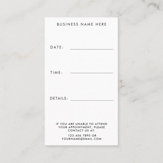 Minimale Anzahl Ihrer nächsten Termin-Script-Logo Terminkarte (Rückseite)