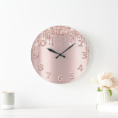 Minimale Anzahl Rose Rosa Tropfen Metallische 3D Große Wanduhr (Zuhause)