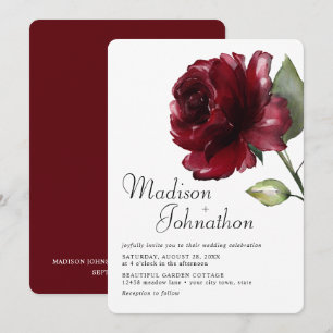 Minimale Aquarell-Bordeaux-Rot-Tiefrote-Rosen-Hoch Einladung