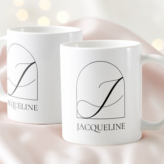 Minimale Arch Black Schrift Initiale J Namensmonog Kaffeetasse