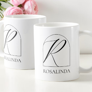 Minimale Arch Black Schrift Initiale R Namensmonog Kaffeetasse