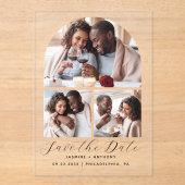 Minimale Arch Collage mit 3 Fotos Save the Date Acryleinladungen (Vorderseite)