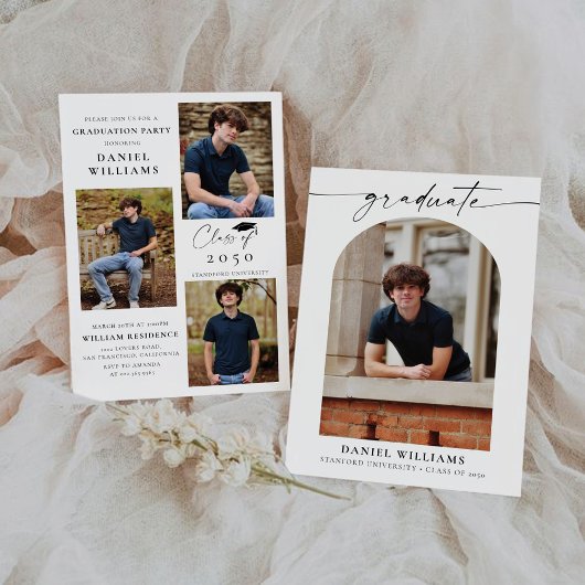 Minimale Arch Graduation Party mit Foto Einladung