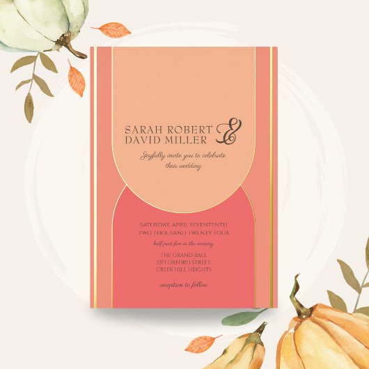 Minimale Arch Peach Fuzz Bold Wedding Folieneinladung