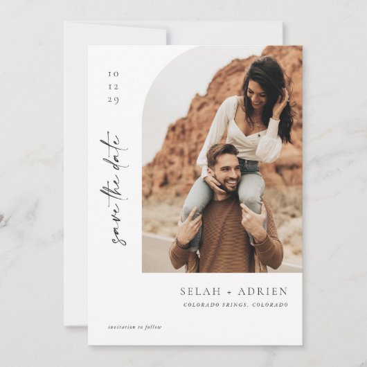 Minimale Arch-Save the Date-Script-Fotokarte Save The Date (Vorderseite)