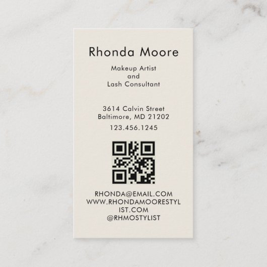 Minimale Art Line Blume Schönheitslogo QR Visitenkarte (Rückseite)
