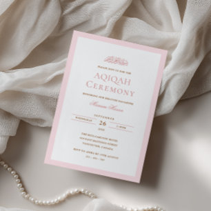 Minimale Baby-Mädchen-Rosa-Rahmen-Aqiqah-Zeremonie Einladung