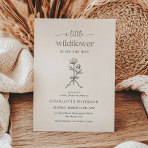 Minimale Baby-Shower-Einladung mit Blumen und Schl