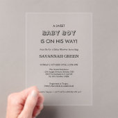 Minimale Babyshower-Typografie für Jungen Acryleinladungen (Insitu (Handheld))